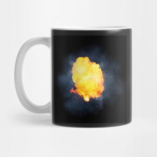 Realistic fiery explosion, orange color with sparks and smoke Mug